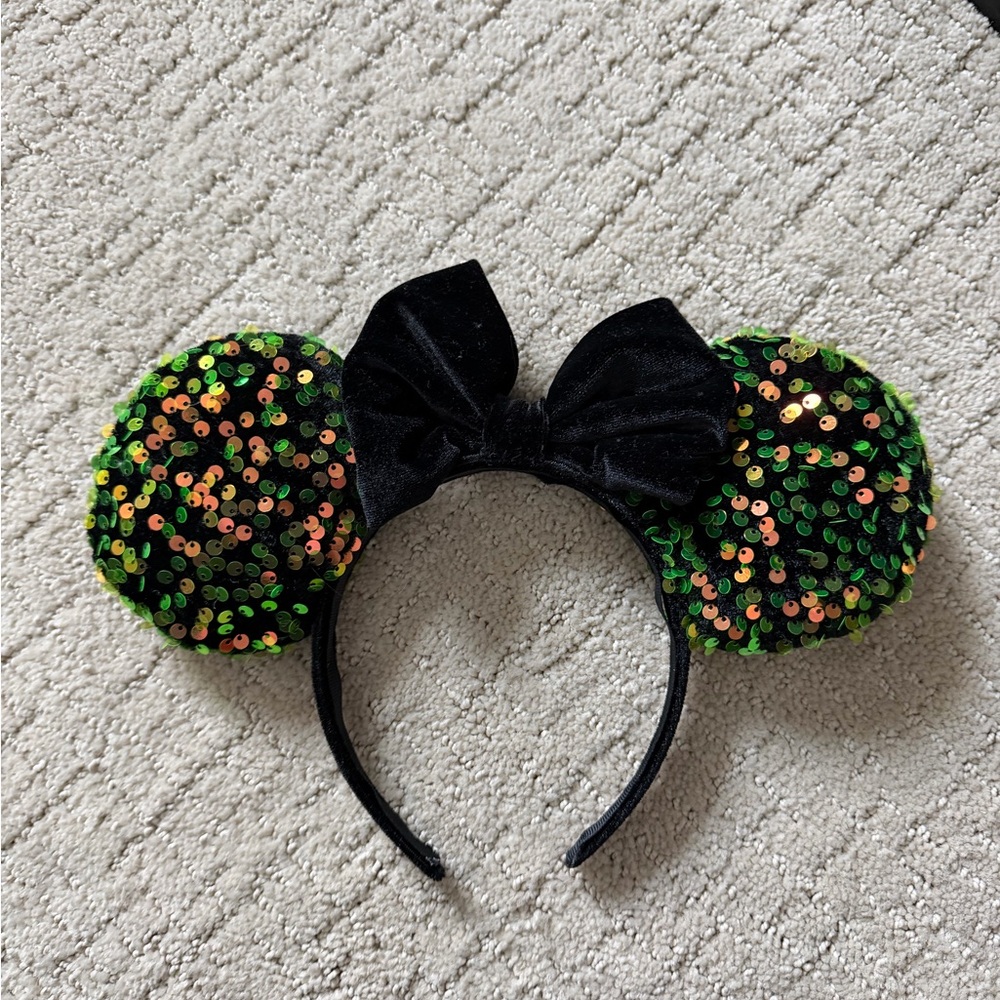 Halloween Black and Green Sequin Minnie Mouse Ears Headband